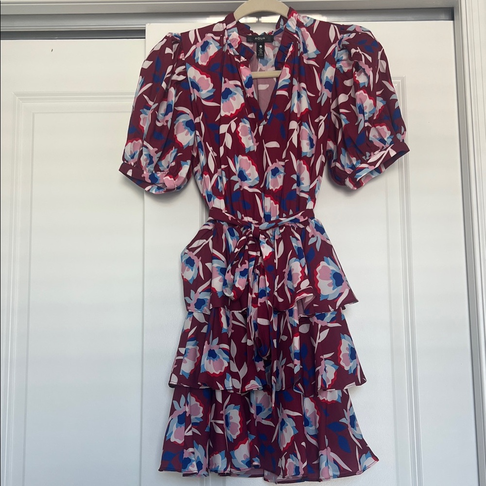 Aqua Burgundy Floral Mini Dress